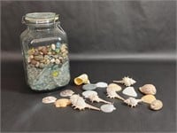 Jar with Marbles and Rocks & Seashells