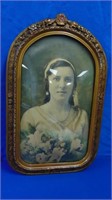 Vintage Bride In Antique Arched Frame With Convex,