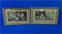 (2) Vintage Dog Family Prints In Antique Frames,