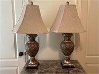 Pair of Excellent Brown Golden Lamps and Shades