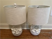 Pair of Decorative White Floral Lamps and Shades