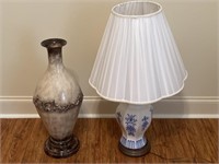 Decorative Porcelain Blue White Lamp & Brown Pot