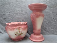 Pair Of Vintage Pink Patterned Vases