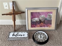 Kittens Puzzle Picture, Cross, "Believe", & Clock