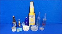 Ash Trays Vintage Bottles, Tin Corona Sign & More