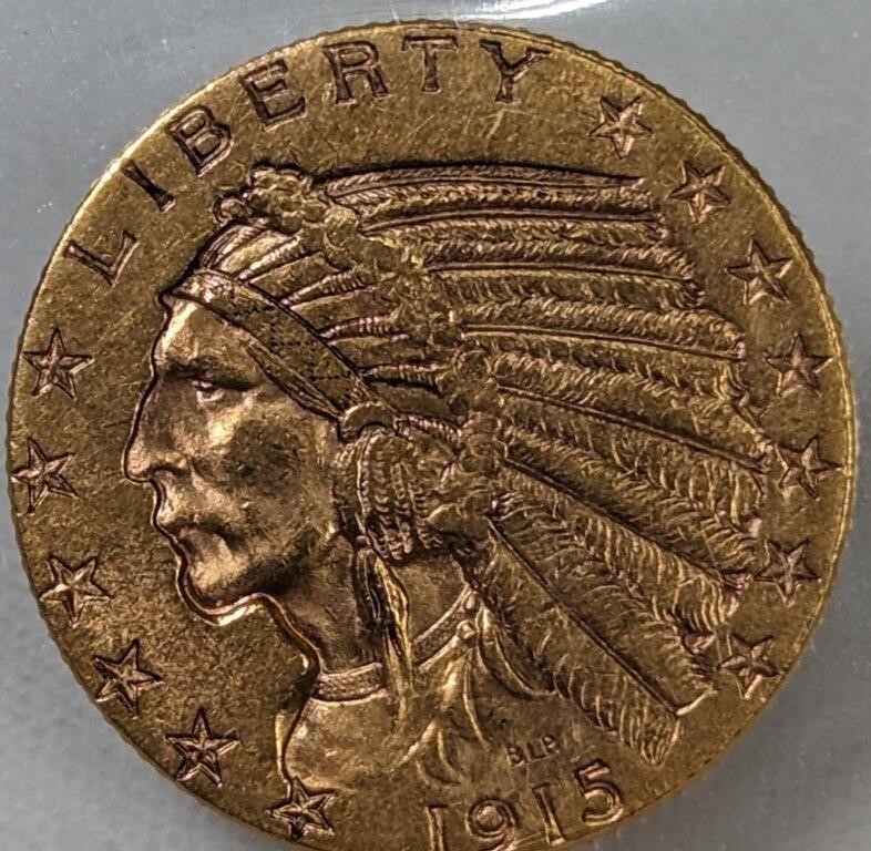 1915 AU50 $5 GOLD INDIAN HEAD