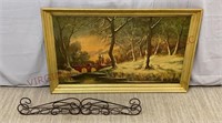 M. Paul Landscape Print On Board & Candle Holder