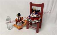 Columbian Folk Art Dolls & Small Wooden Chair