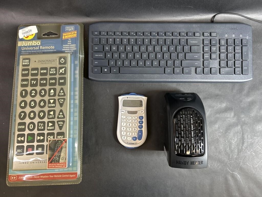 Keyboard, Large Remote, Mini Heater, Calculator