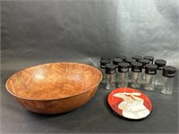 Wood Bowl, Spice Shakers, Italian Man Trivet