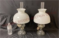 Vintage Converted Oil Lamps w Milk Glass Shades