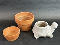 Two Terracotta Pots and a Turtle Pot