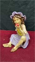 Handmade Vintage Statue of Girl Eating and Apple