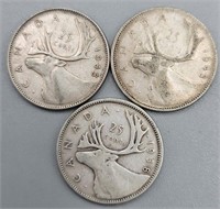 (3) 1938 & 1943 Canada Silver Quarters