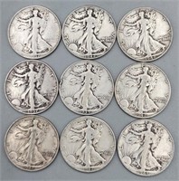 (9) 1937-1942 Walking Liberty 90% Silver Half ...