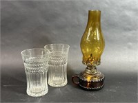 Amber Glass Oil Lamp, Drinking Glasses