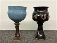 2 Pottery Wine Goblets