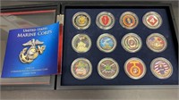 (12) Different Marine Corps Challenge Coins w/