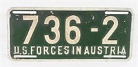 US FORCES IN AUSTRIA MILITARY LICENSE PLATE