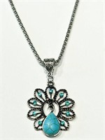 ADORABLE TURQUOISE & CRYSTAL PEACOCK NECKLACE