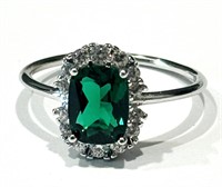 BRILLIANT 3CT GREEN QUARTZ/CZ STERLING ESTATE RING