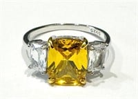 OUTSTANDING CITRINE/CZ 4CT STERLING SILVER RING