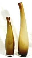 LOT OF 2 UNIQUE GREY/BROWN ART GLASS VASES