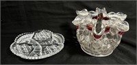 VINTAGE CUT CRYSTAL RUFFLE BOWL AND CANDY DISH