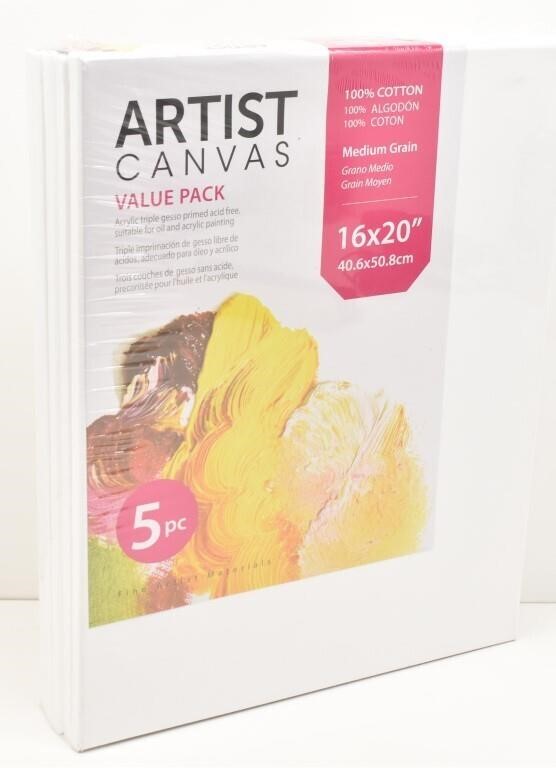 New 5 pc Artist Canvas Value Pack 16 x 20 Medium
