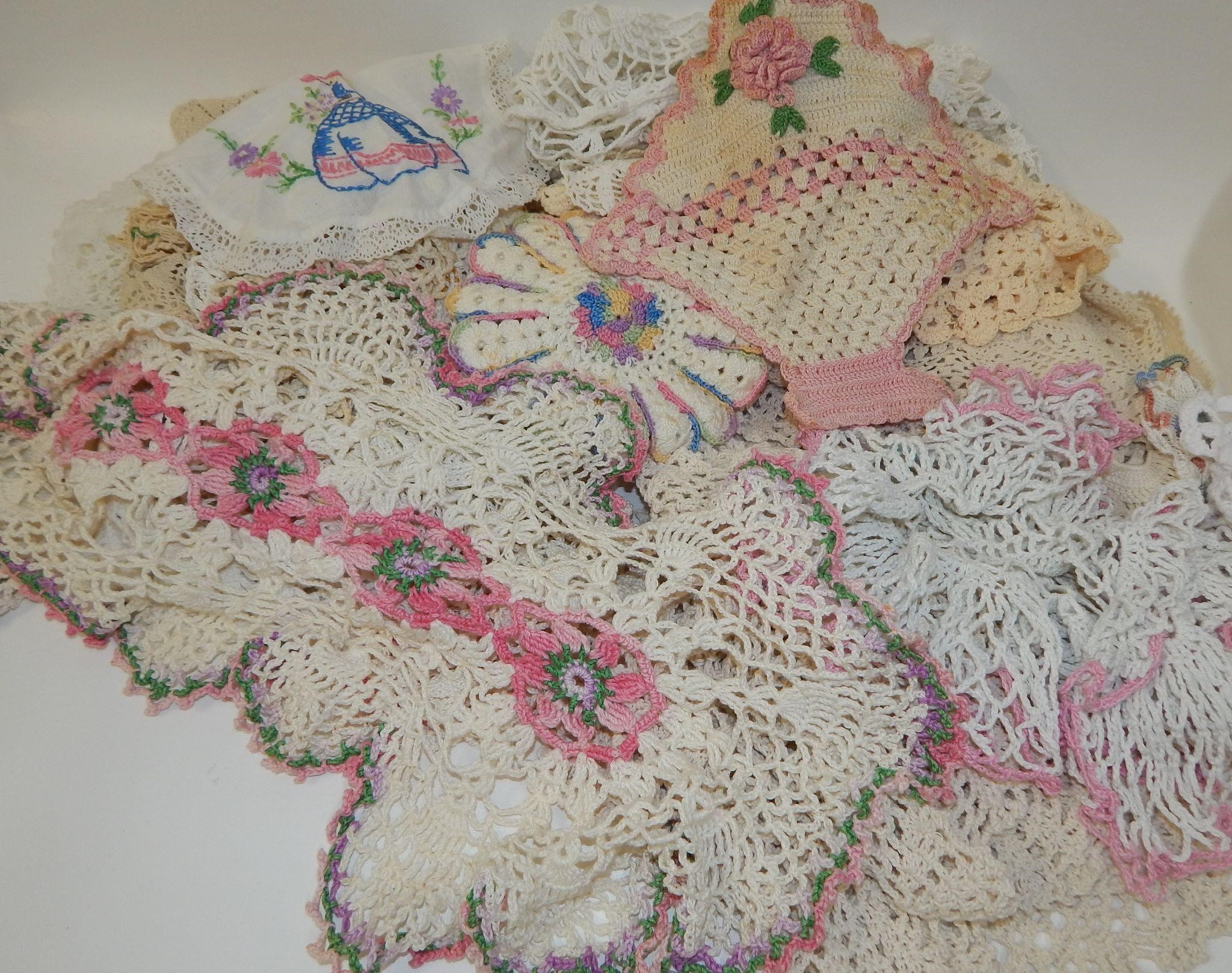 Lot of 46 Vintage Hand Crocheted Doilies