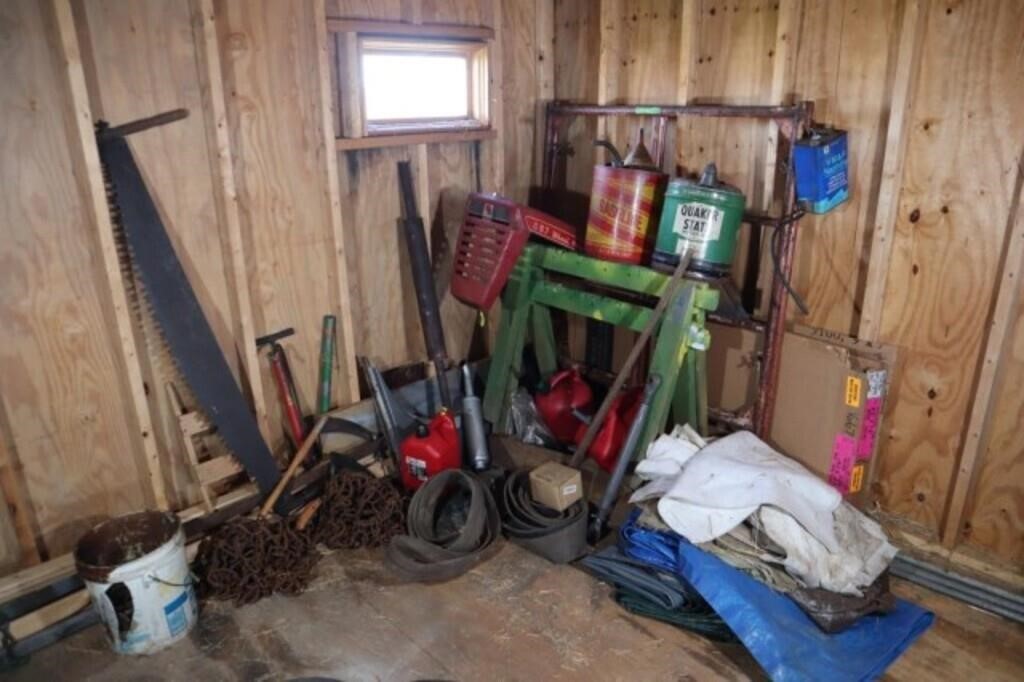 CONTENTS OF CORNER IN TRACTOR SHED: