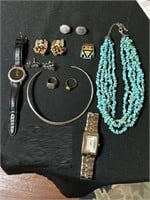 10pc old jewelry turquoise sterling silver & more
