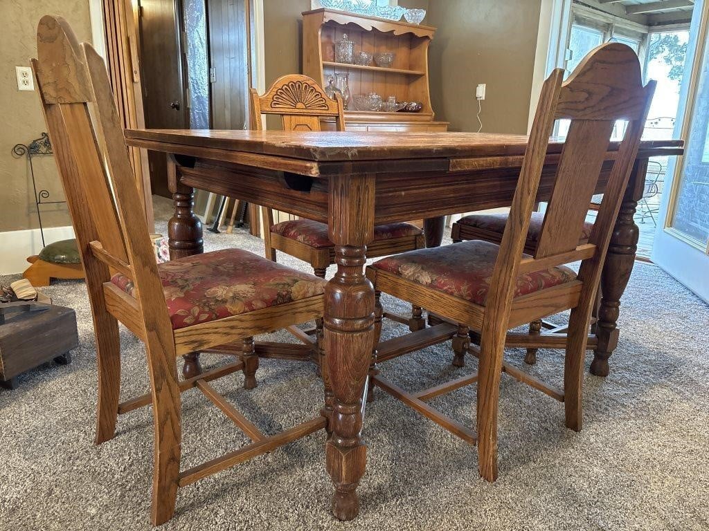 Vintage Wood Table and (4) Chairs with Built-In