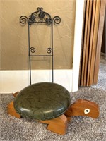 Vintage Wood Turtle Foot Stool and Metal Plate