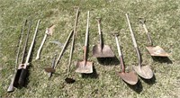 Shovels, Post Hole Digger, Hoe, Corn Cutter, and
