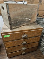 4 Piece Antique Primitve Lot - Crate/Cabinet +