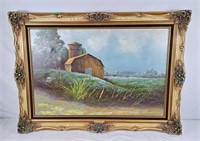 Everett Woodson oil on canvas barn and silo
