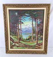 Groelofs oil on canvas forestry with a mountain