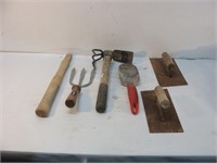 Garden Tools, Hammer Handle and Trowels
