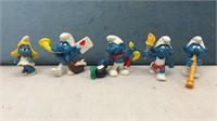 Vintage Peyo Bully Smurfs PVC Figures, lot of 5