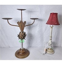 Table lamp and triple metal candle holder