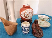 V - GINGER JAR, BUDDHA, VASES, TEACUP (L39)