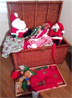 V - WICKER TRUNK W/ CHRISTMAS DECORATIONS (M25)