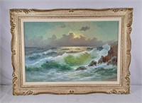 Neustein Oil on Canvas rocky ocean view. 44" l x