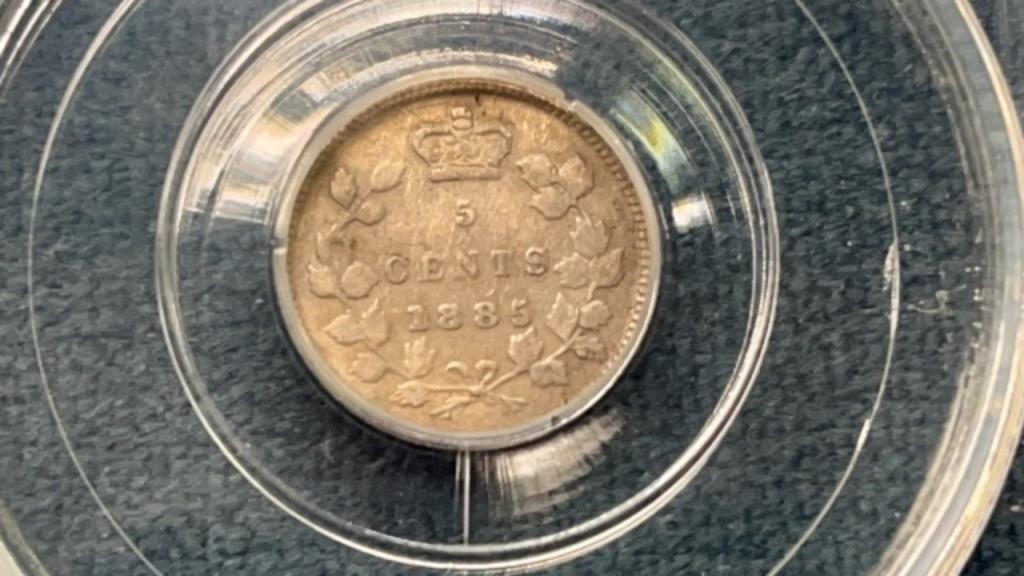1885 (CCCS F12 Small 5) Canada Silver 5 Cents