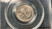 1922 (CCCS EF45 Near 5) Canada 5 Cents