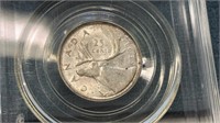 1939 (CCCS AU50) Canada Silver 25 Cents