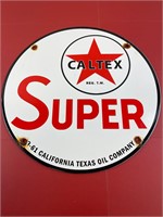 1961 CALTEX SUPER 11 3/4”  PORCELAIN ENAMEL SIGN