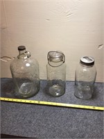 Three Vintage Glass Jugs and Jars