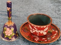 V - CLOISONNE BELL & TEACUP (L14)